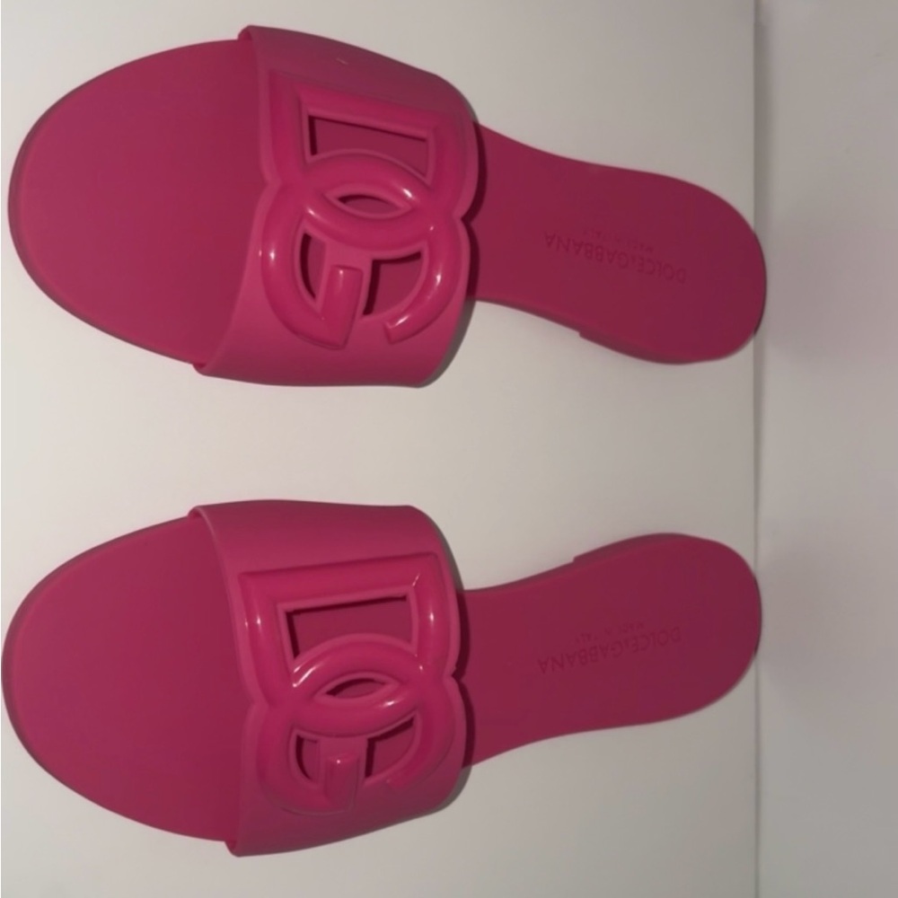 Dolce & Gabbana Hot Pink Logo Slide Sandals